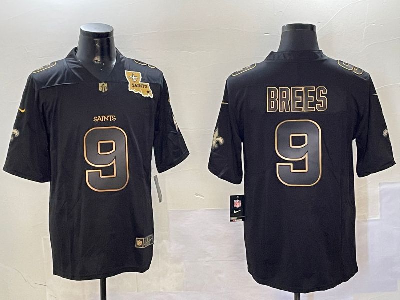 Men New Orleans Saints 9 Brees Black Gold 2024 Nike Limited NFL Jersey style 01081